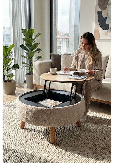 İrina Sandıklı Mekanizmalı Orta Sehpa/bench, Sütlü Kahve Kahverengi