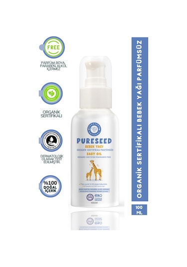 Pureseed Natural Organik Sertifikalı Bebek Yağı Parfümsüz - 100 ML