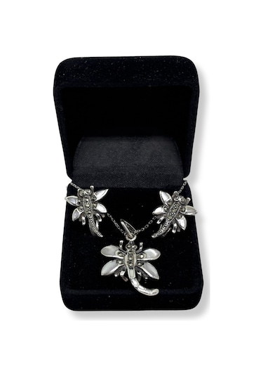 Oya Silver Markazit Taşlı Sedef Yusufçuk Gümüş Set&takım