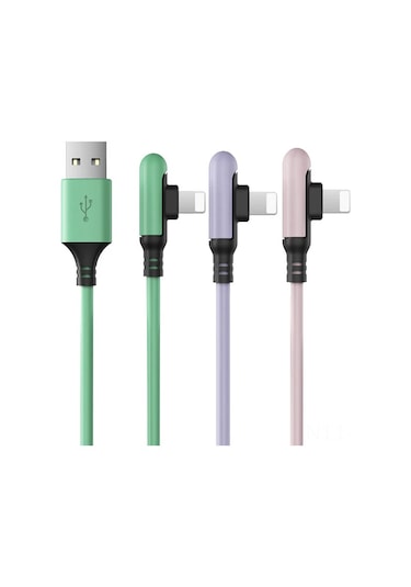 Geekyou 3'lü Paket 90 Derece Silikon Şarj Kablosu İphone Uyumlu Ve İpad İçin - 1.2m, 3a Hızlı Şarj, Kırılmaya Dayanıklı, Kullandıkça Şarj Et