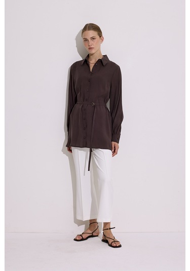 Modal Kemerli Gömlek Acı Kahve Acı Kahve