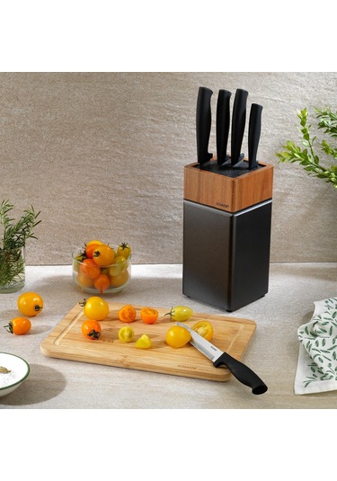 Schafer Solide Standlı 6 Parça Bıçak Seti Ahşap Takozlu Gri