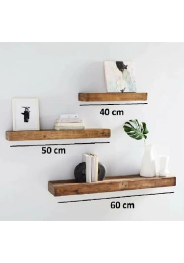 Kuzela Ahşap Çok Amaçlı 3'lü Duvar Rafı Ceviz