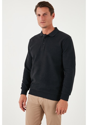 Buratti Pamuk Karışımlı Regular Fit Erkek Polo Yaka Kazak 456223 Antrasit