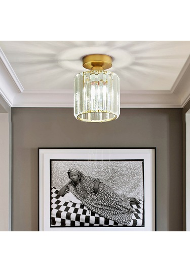 Yaozixa Kristal Avize - Yatak Odası, Koridor Ve Banyo İçin Şık Tavan Aydınlatması, E27 Duy Ampul Hariç Altın