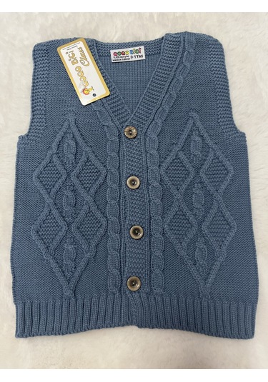 Baklava Desenli Örme Yelek Bej