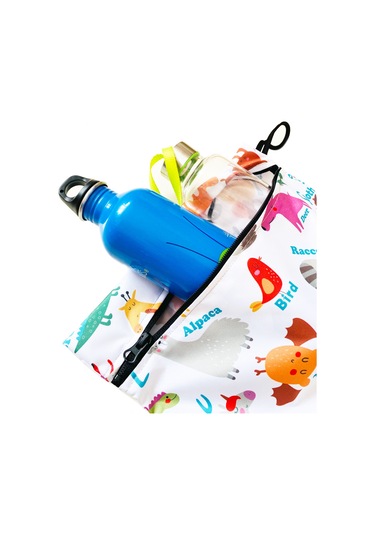 Yorni 30x37cm, Zoo, Su Geçirmez Bebek Çocuk Beslenme Çantası, Torba Beyaz