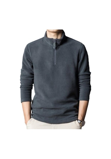 Erkekler Sonbahar Kış Kazak Fermuar Stand Yaka Uzun Kollu Kalın Polar Polar Düz Renk Uzun Kollu Boyun Koruma Orta Uzunlukta Yumuşak Rahat Gri