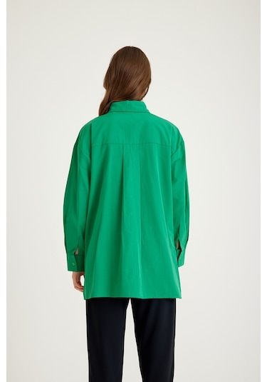 Mizalle Basic Poplin Yeşil Gömlek Yeşil