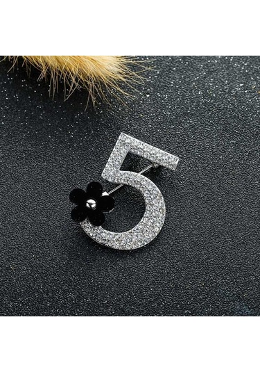 Sones Dijital 5 Küçük Çiçek Bireysel Yaratıcı Broş Gümüş Siyah Gümüş - Siyah