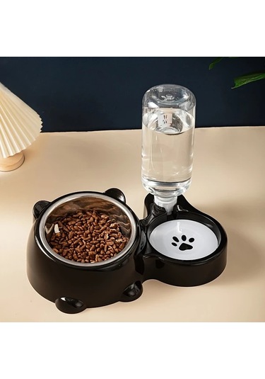 Hightower Siyah Otomatik Kedi Köpek Mama Ve Su Kabı Paslanmaz Çelik Kaymaz Tasarım