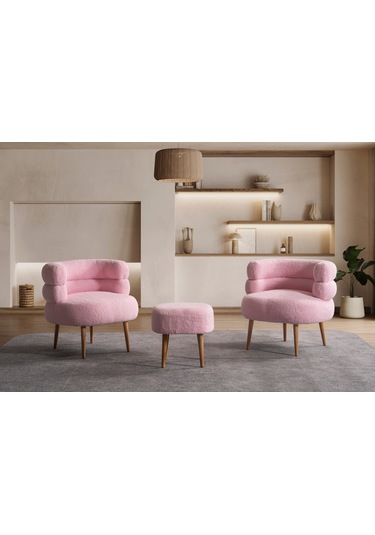 Barel Özel Tasarım Çay Seti Koltuk Takımı,berjer Ve Puf Ofis Balkon Cafe Bahçe Salon Mobilyası 3 Lü Takım Pembe Pembe