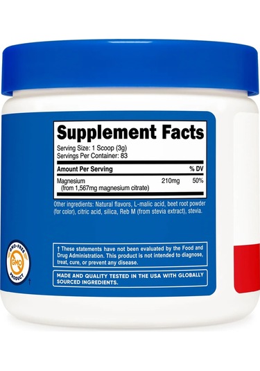 Nutricost Magnesium Citrate 210 Mg - 83 Servis - Fruit Punch Flavored