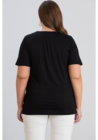 Wearon Kadın Julia Varak Baskılı Taşlı Penye Siyah Tişört Siyah