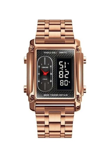 Fastbuy Skmeı 1868 Kare Çift Ekran Su Geçirmez Erkek İzle, Stil: Çelik Kemer Gül Altın Çok Renkli Çok Renkli