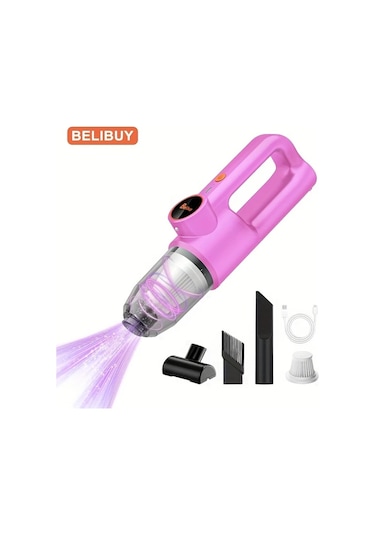 Fochsia Belıbuy Kablosuz Taşınabilir El Süpürgesi Pembe 2 Çekirdek Hafif Led Işıklı 3kpa Emiş 2000mah Şarjlı Ev Ofis Araç Temizliği