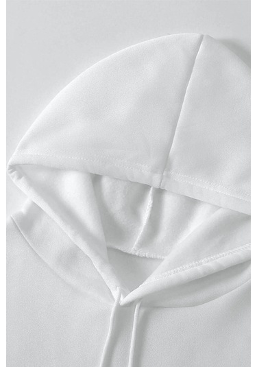 Unisex Beyaz Chicago Baskılı Oversize Kapşonlu Sweatshirt 001