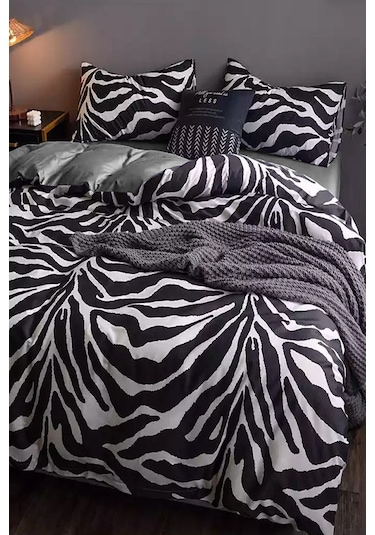 İqon Lastikli Çarşaflı Nevresim Takımı Tek Kişilik Zebra Siyah Beyaz