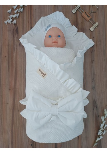 Pike Bebek Battaniyesi Kundağı %100 Pamuklu Çıkarılabilen İç Elyaf Yenidoğan Hastane Çıkışı Ekru