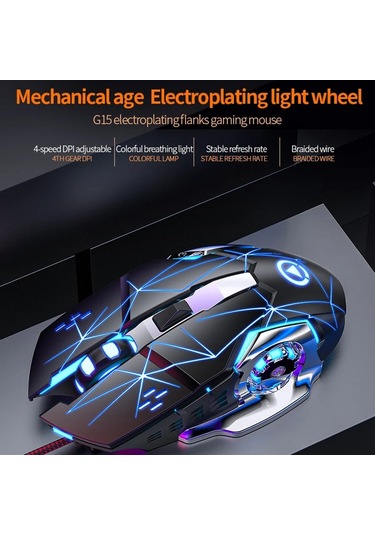 Cbtx Yındıao G15 Ayarlanabilir DPI 6 Tuşlu USB Kablolu Mekanik Oyuncu Mouse