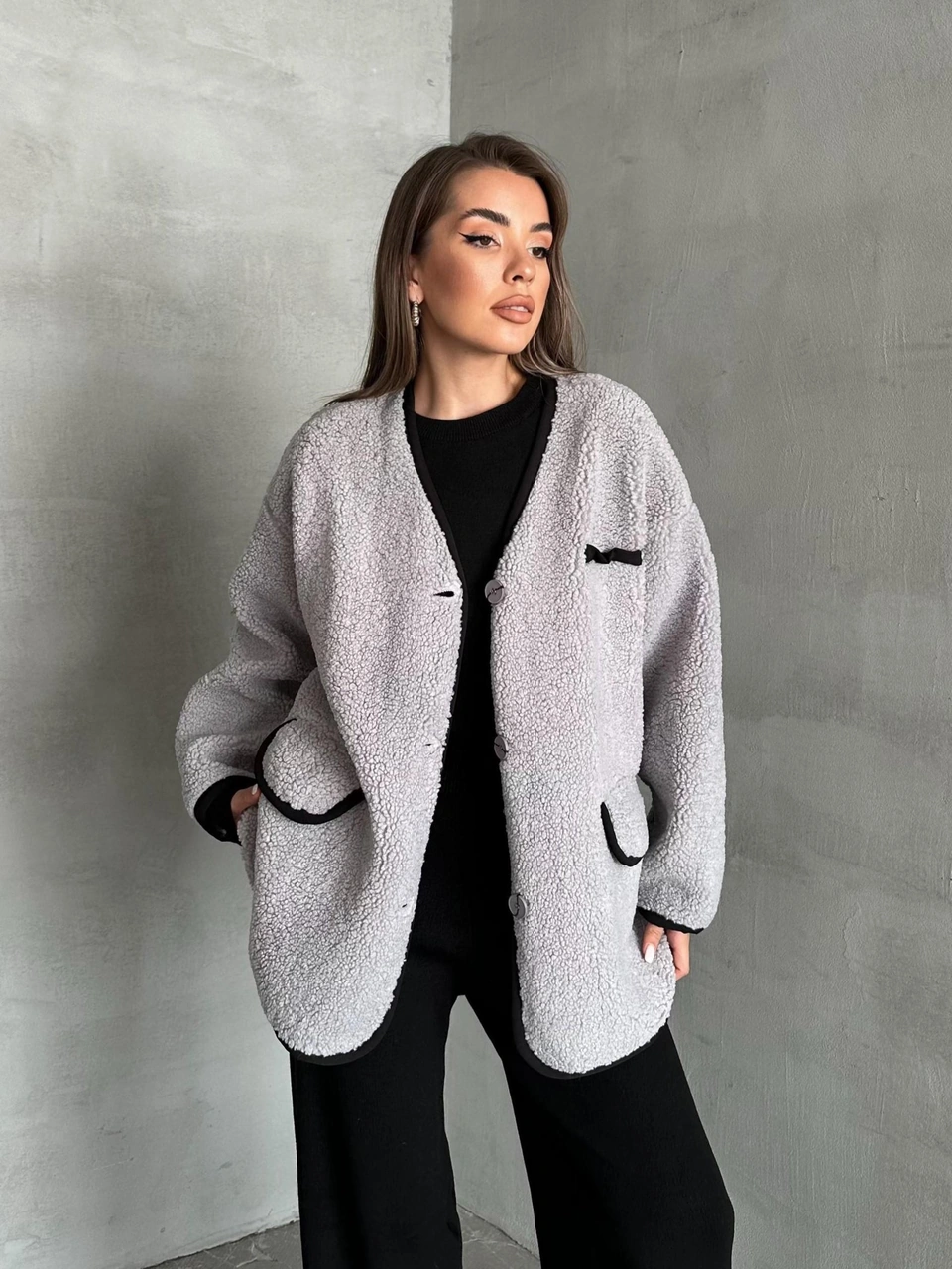 Gri Oakland Şerit Detaylı Bürümcük Ceket Gri