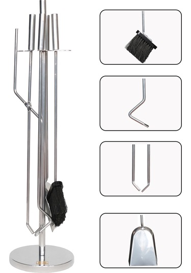 5 Li Lüx Ithal İnox Yuvarlak Tabanlı Şömine - Soba Maşa Takımı Aksesuar Seti