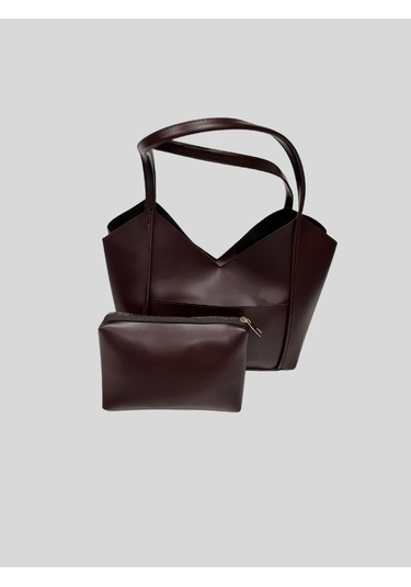 Vazıradk Vera V Kesim Omuz Çantası & Makyaj Çantası Seti Kahve