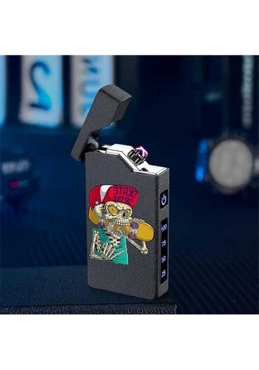 Trendooze Gaojunshop01 Siyah Rüzgar Geçirmez Usb Şarjlı Dijital Çakmak Çift Arklı Siyah Siyah