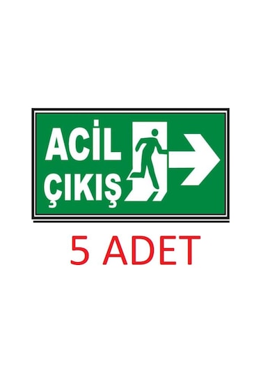 5 Adet Fosforlu Acil Çıkış Levhası - Fotolümenli - Sağ Yön