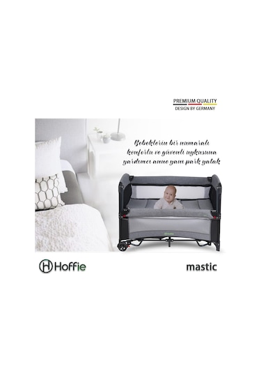 Mastic Anne Yanı Sallanır Cibinlikli Oyun Parkı Bebek Beşik 70x110 Cm Gri - Siyah