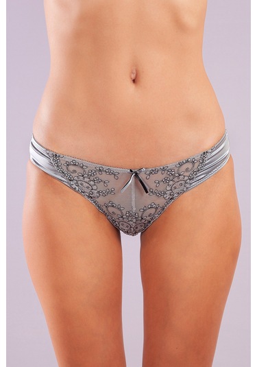 Golshan Giselle Mini Slip, Kadın Güpürlü Saten Gri Külot Çok Renkli