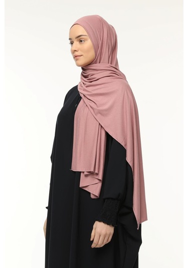 Hazır Pratik Geçmeli Lüks Düz Penye Şal Çapraz Hizalı Toz Pembe