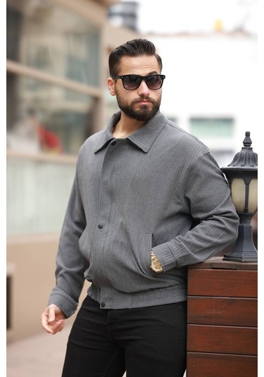 Unisex Yeni Sezon Kapitone Dolgulu Oversize Vintage K Gri Çzgl