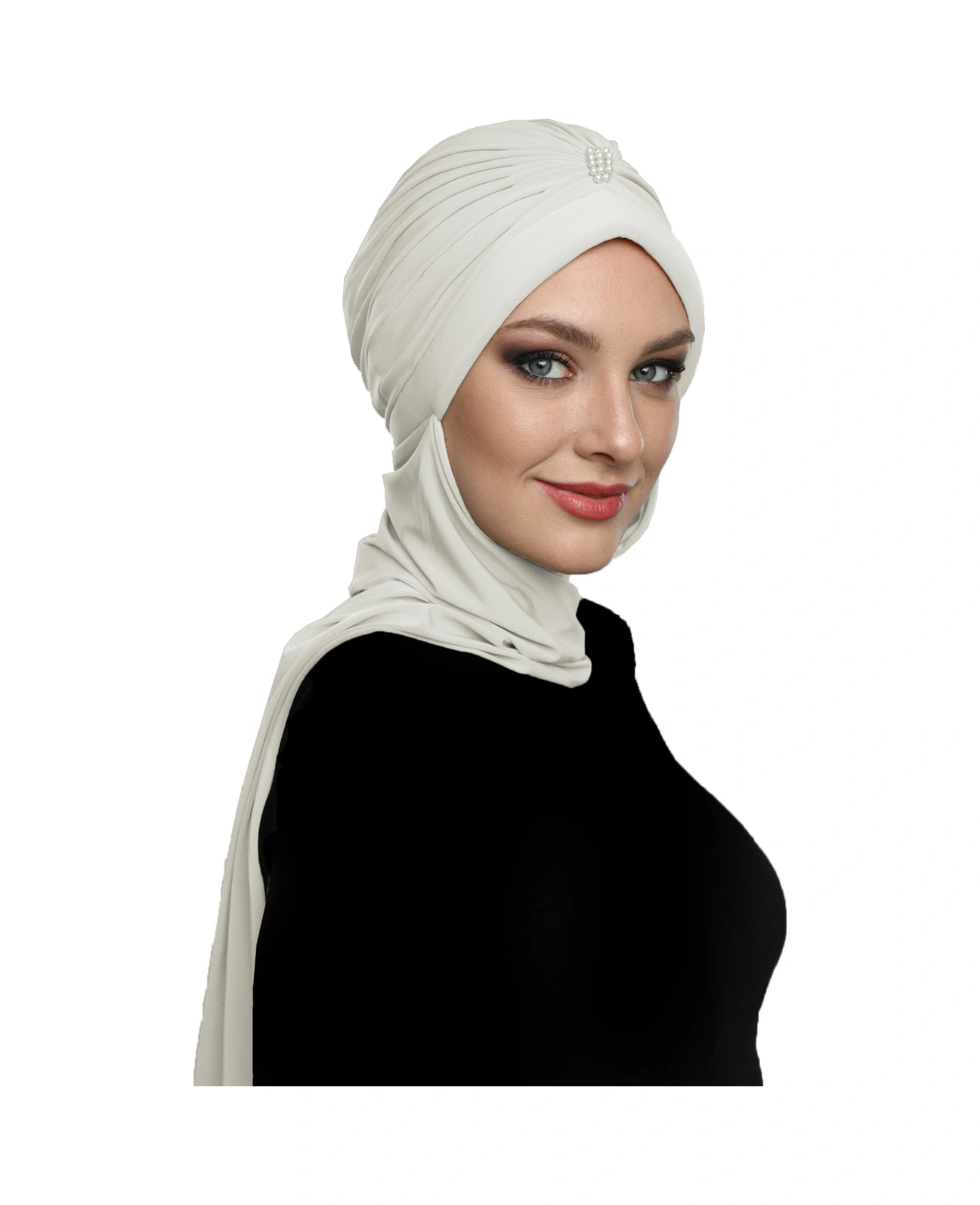 Incili Atkılı El Işi Inci Işlemeli Krem Hazır Türban Tesettür Bone Krem