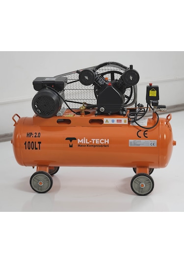 Mil-Tech Çift Kafa Hava Kompresörü 100 LT 2 HP 8 Bar