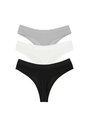 Vanilya Secret Pamuk Tanga 3'lü Paket Siyah - Beyaz - Gri Melanj