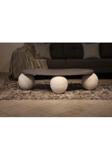 Modern Orta Sehpa & Top Sehpa Cam Sehpa & Küre Orta Sehpa - Dragon Beyaz - Fasulye - Gri Mdf Beyaz