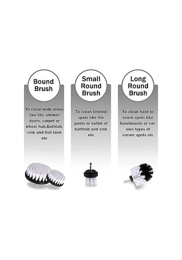 4 Parçalı Matkap Temizleme Fırçası, Matkap Fırçası Araba Fayans Halı Küvet Mutfak Tuvalet Beyaz