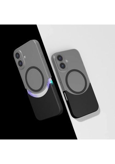 İphone Uyumlu 16 Kılıf Magsafe Şarj Kartlıklı Mıknatıslı Duble 1.7mm Kapak Kart Bölmeli Lacivert Siya