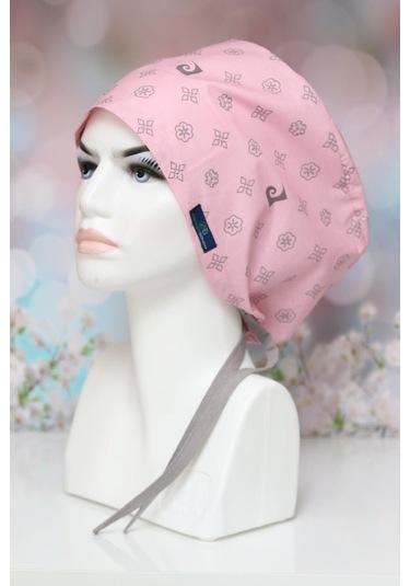 Tesettür Pudra Desenli Cerrahi Bone Doktor Hemşire Sağlıkçı Bonesi Geniş Kesim