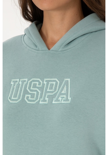 U.S. Polo Assn. Kadın Mint Şardonlu Kapüşonlu Basic Sweatshirt 50313566-VR090