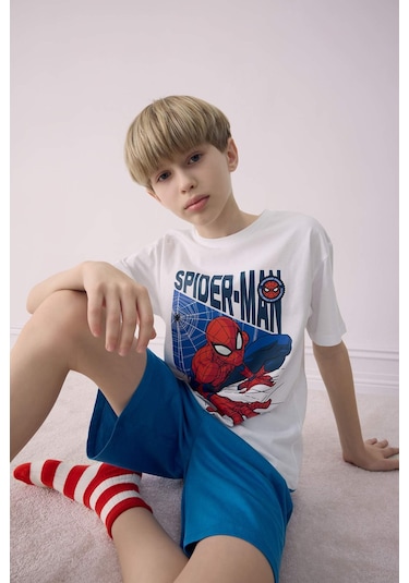 DeFacto Erkek Çocuk Marvel Spiderman Pijama Takımı Kısa Kollu Üst Şort E0343A825SMWT34