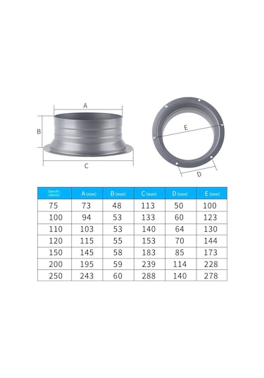 75-300mm Egzoz Kanalı Bağlantı Flanşı Metal Boru Hava Tahliye Bağlantısı Mutfak 250mm