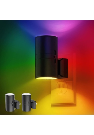 Duvar Prizi İçin Gece Lambası, Lohas Renk Değiştiren Rgb Gece Lambası, Alacakaranlık Sensörlü, Koridor Yatak Odası Çocuk Odası, 2'li Paket Çok Renkli
