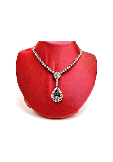 Muhteşem Yüzyıl Damla Mavi Safir Kolye Sevgiliye Sarı