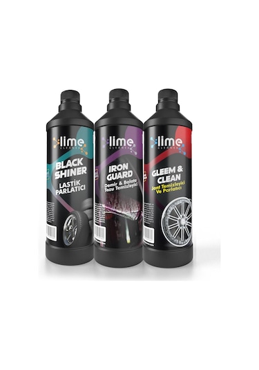 Lime Cleaner Lastik Parlatıcı, Demir Ve Balata Tozu Temizleyici, Jant Temizleyici Ve Parlatıcı 3'lü Avantajlı Set Paket
