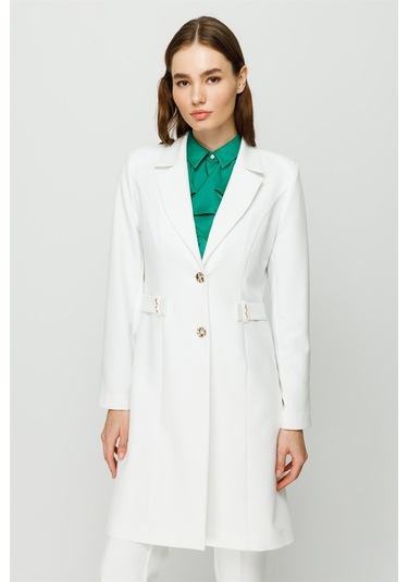 Aksesuar Detaylı Uzun Ceket Pantolon Takım Ekru-ekru Ekru