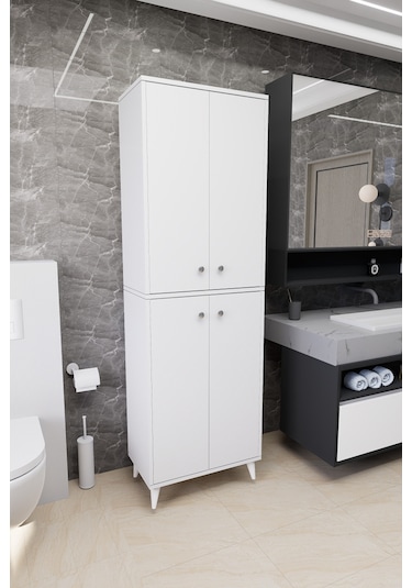 Furex 6 Raflı 2 Kapaklı Çok Amaçlı Banyo Dolabı Beyaz Beyaz