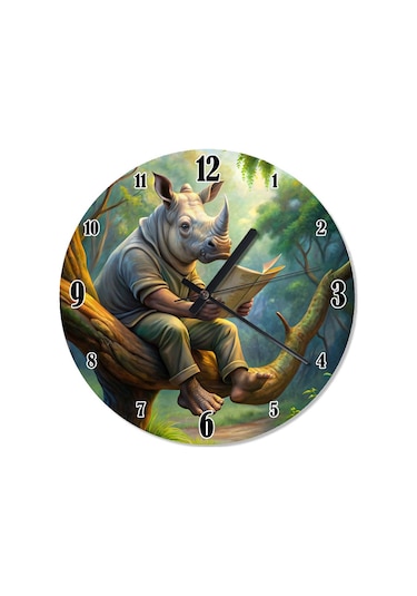 Kitap Okuyan Gergedan Mutafak Tipi Duvar Saati Duvar Saati