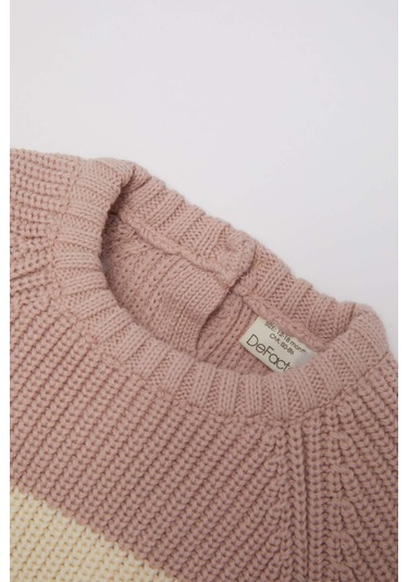 DeFacto Kız Bebek Renk Bloklu Bisiklet Yaka Triko Kazak C8292A524WNBR277 Bordo